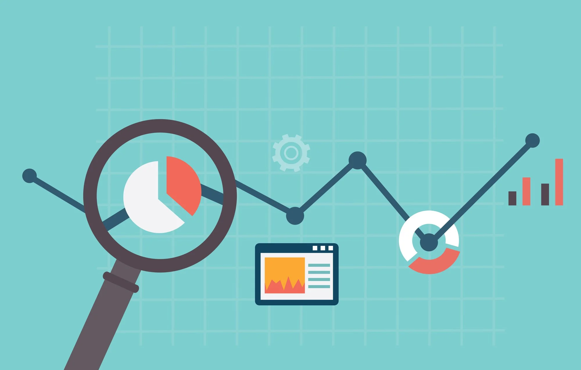 Flat vector illustration of web analytics information and development website statistic