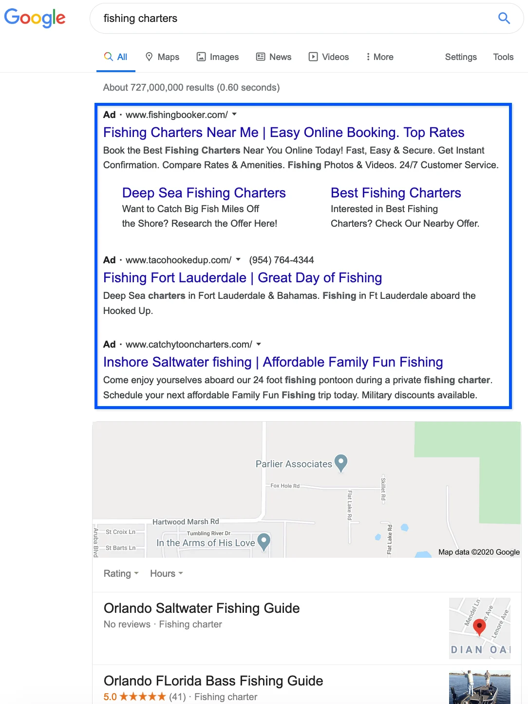 Fishing Charter Google Ads Example