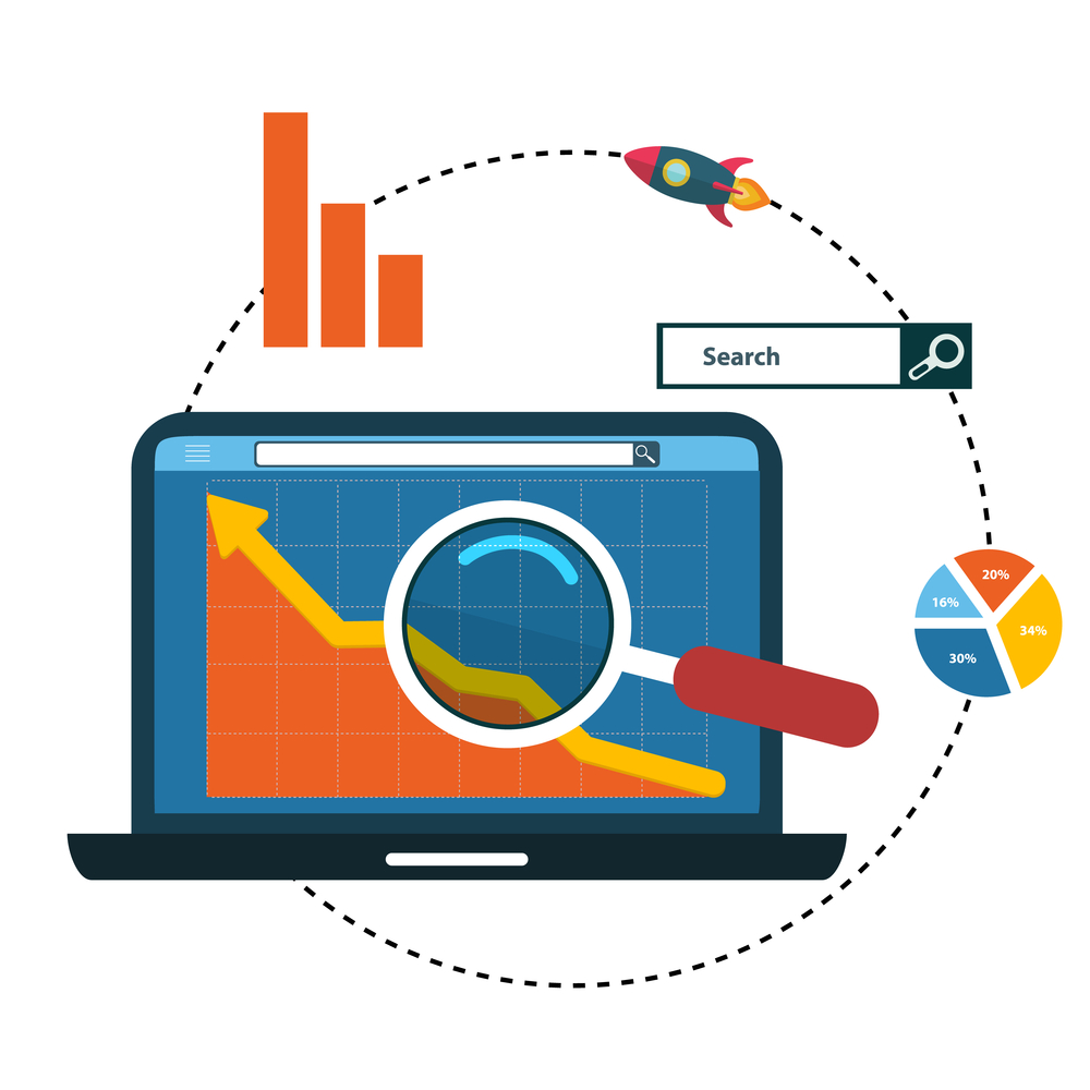 Flat illustration web analytics design , SEO optimization Depositphotos 130723168 S