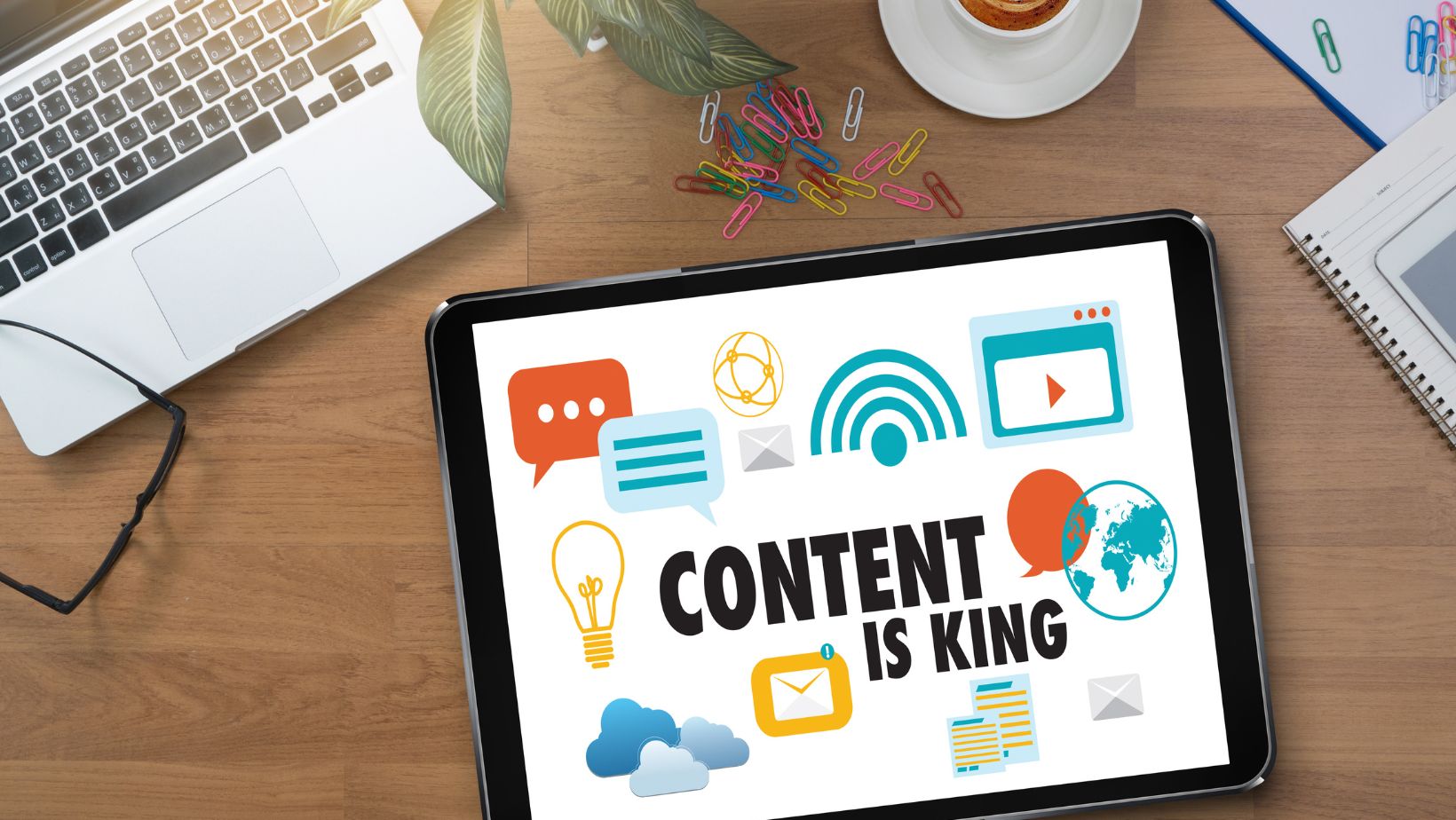 Content is King image to let businesses know the importance of having structured content to reach customers and to make SERPS happy