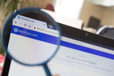 Image of a WordPress Website under a magnifying glass showing that it needs maintenance from WP SitePlan 